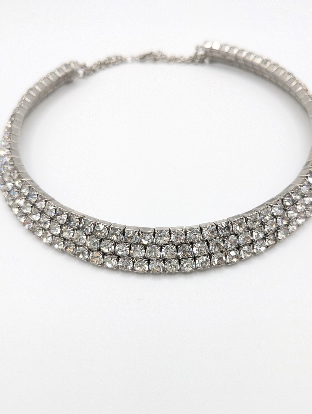 Sparkling Rhinestone Collar Choker Necklace | 15.5" | Silver Tone